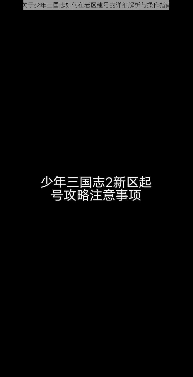 关于少年三国志如何在老区建号的详细解析与操作指南