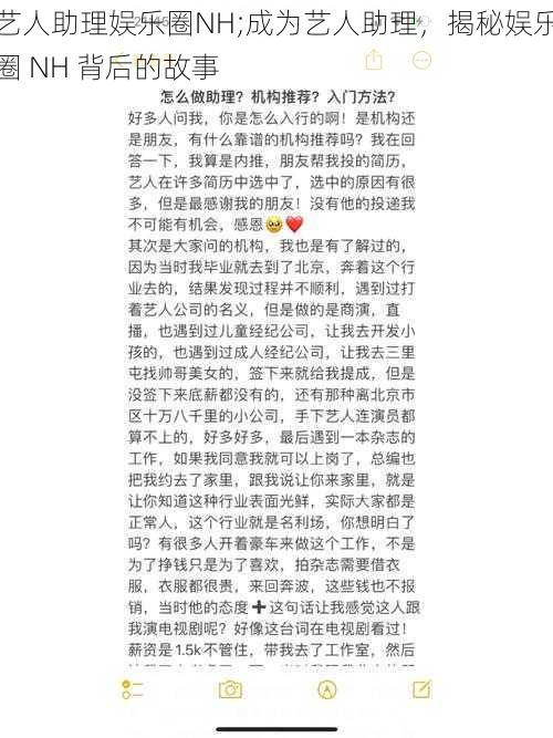 艺人助理娱乐圈NH;成为艺人助理，揭秘娱乐圈 NH 背后的故事