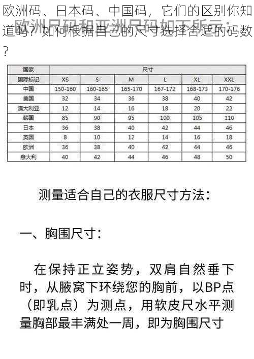 欧洲码、日本码、中国码，它们的区别你知道吗？如何根据自己的尺寸选择合适的码数？