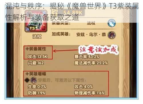 混沌与秩序：揭秘《魔兽世界》T3紫装属性解析与装备获取之道